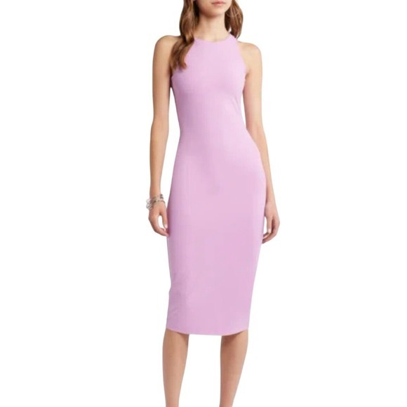 Lilac Purple Bodycon Midi Dress Smoothing Scuba Party Cocktail Hour Bachelorette